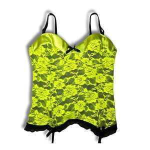 Green Floral Lace Y2K Fairy Cyber Goth Lolita Corset Top Garter Belt Size 38 M L